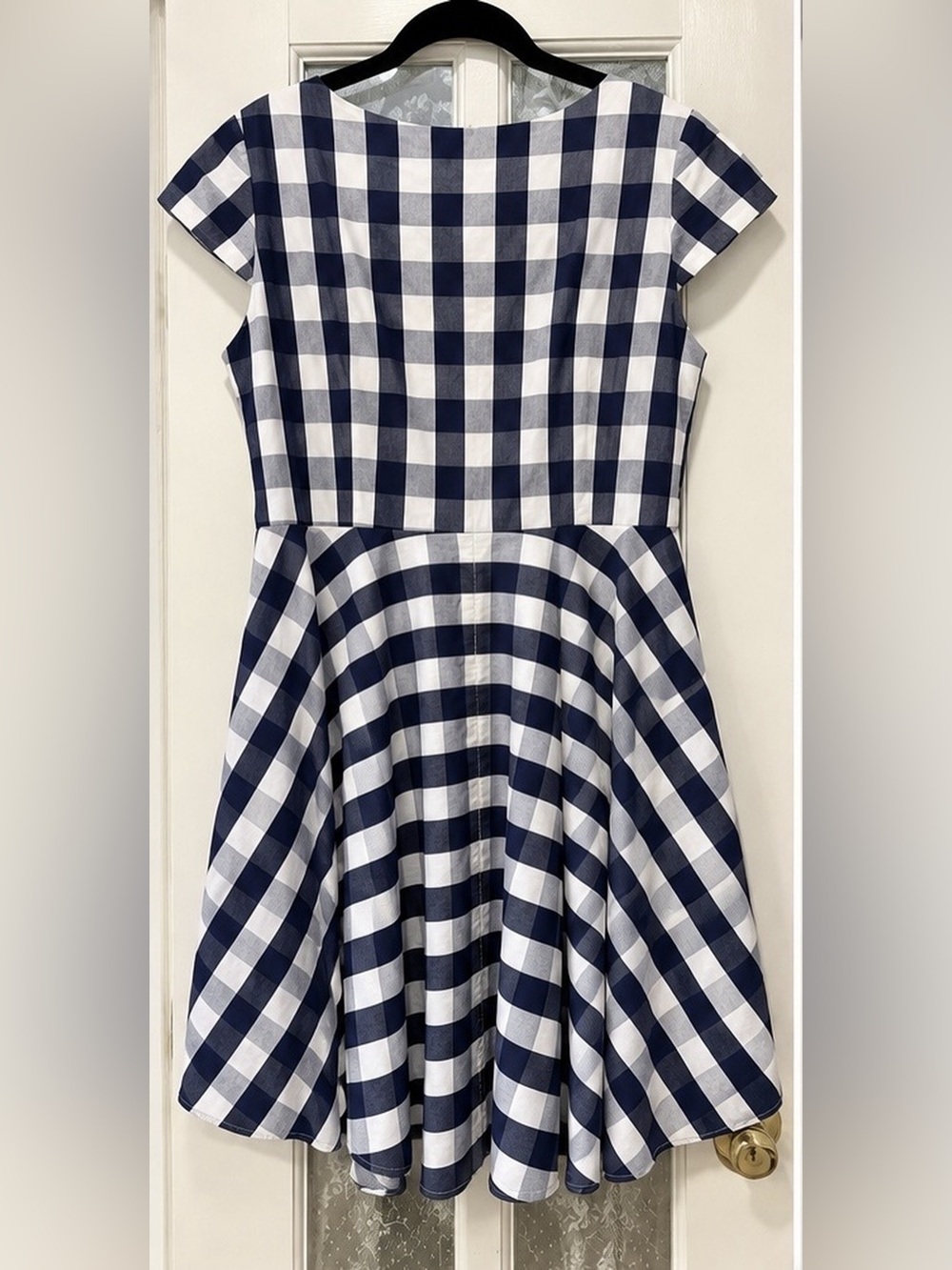 Alex Marie Women’s Dress Size 16 Navy White Gingham Check Fit & Flare A-Line